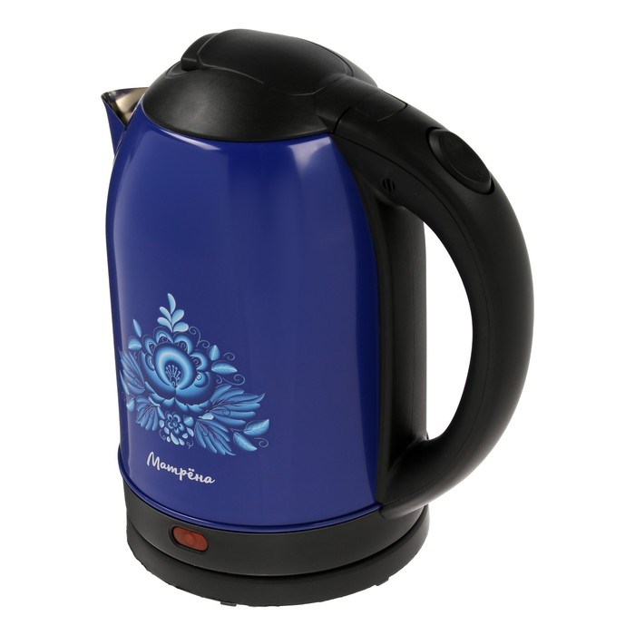 Чайник электрический "Матрёна" MA-005, металл, 2 л, 1500 Вт, сине-чёрный с рисунком "Гжель" - фото 51407253