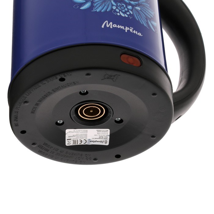 Чайник электрический "Матрёна" MA-005, металл, 2 л, 1500 Вт, сине-чёрный с рисунком "Гжель" - фото 51407259