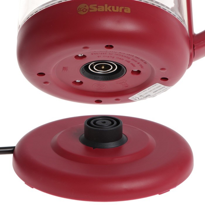 Чайник электрический Sakura SA-2709R, стекло, 1.8 л, 1800 Вт, бордовый - фото 51407741