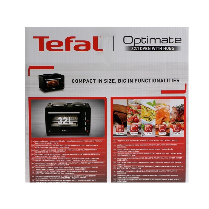 Мини-печь Tefal OF463830, 1500 Вт, 32 л, 90-230°С, гриль, чёрная - фото 51408731