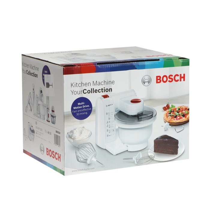 Кухонная машина Bosch MUMP1000, 600 Вт, 3.9 л, 4 скорости, 3 насадки, белая - фото 51408793