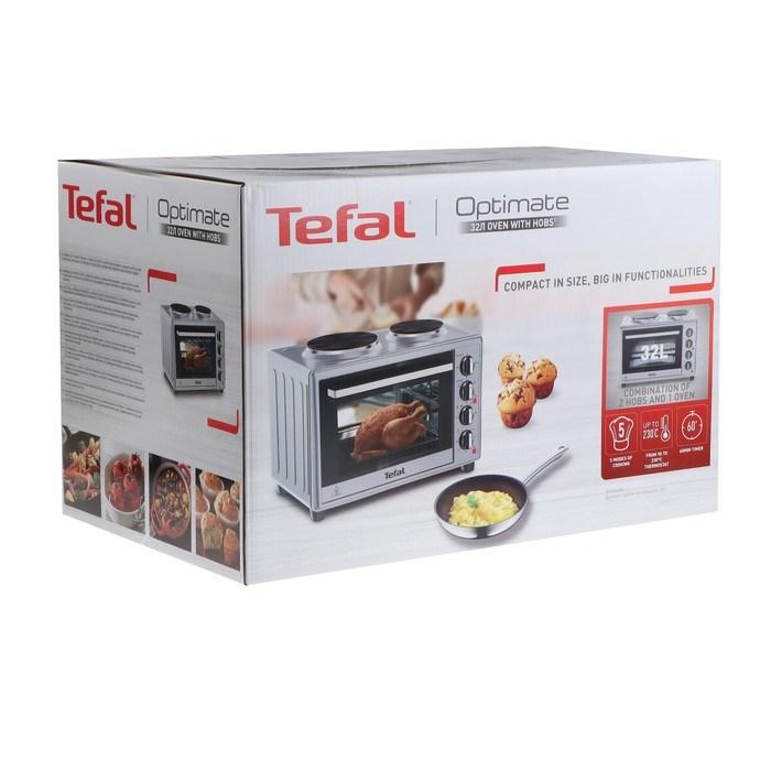 Мини печь Tefal OF463D30, 3000 Вт, 32 л, гриль, конвекция, таймер, серебристо-чёрная - фото 51410931