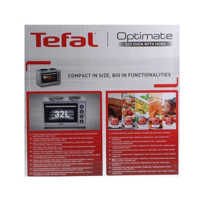 Мини печь Tefal OF463D30, 3000 Вт, 32 л, гриль, конвекция, таймер, серебристо-чёрная - фото 51410933