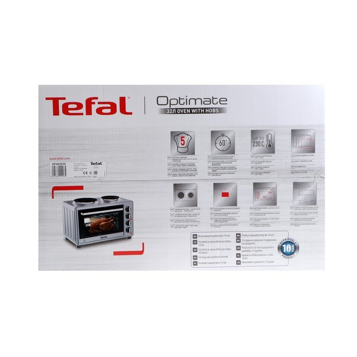 Мини печь Tefal OF463D30, 3000 Вт, 32 л, гриль, конвекция, таймер, серебристо-чёрная - фото 51410934