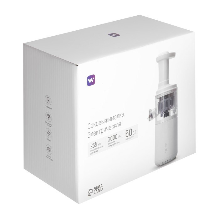 Портативная соковыжималка Windigo LJE-002, 60 Вт, от USB, 3000 мА/ч., белая - фото 51411501 Портативная соковыжималка Windigo LJE-002, 60 Вт, от USB, 3000 мА/ч., белая - фото 51411501