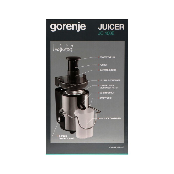 Соковыжималка Gorenje JC400E, шнековая, 400 Вт, 1.6 л, серебристо-чёрная - фото 51411666 Соковыжималка Gorenje JC400E, шнековая, 400 Вт, 1.6 л, серебристо-чёрная - фото 51411666