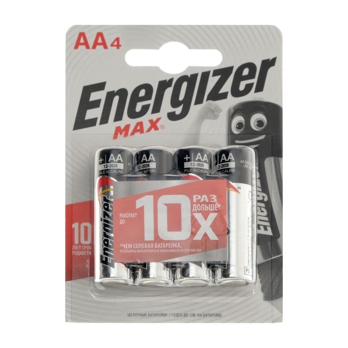 Батарейка алкалиновая Energizer Max, AA, LR6-4BL, 1.5В, блистер, 4 шт. - фото 51411893