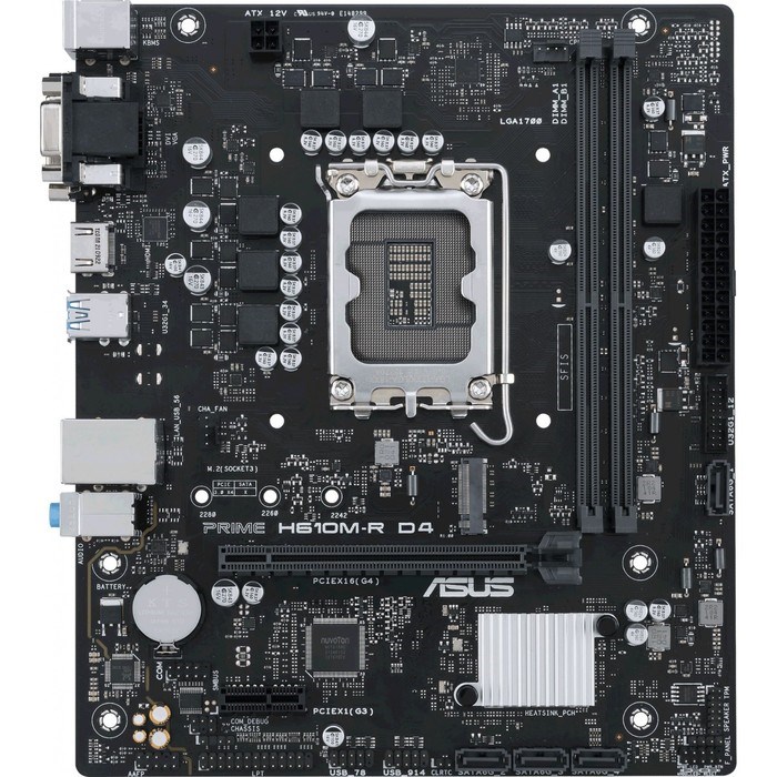 Материнская плата Asus PRIME H610M-R D4-SI, LGA1700, H610, 2хDDR4, VGA, HDMI, DVI, mATX - фото 51412566