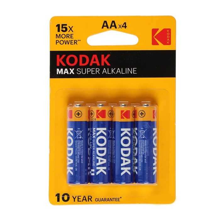 Батарейка алкалиновая Kodak Max, AA, LR6-4BL, 1.5В, блистер, 4 шт. - фото 51412779