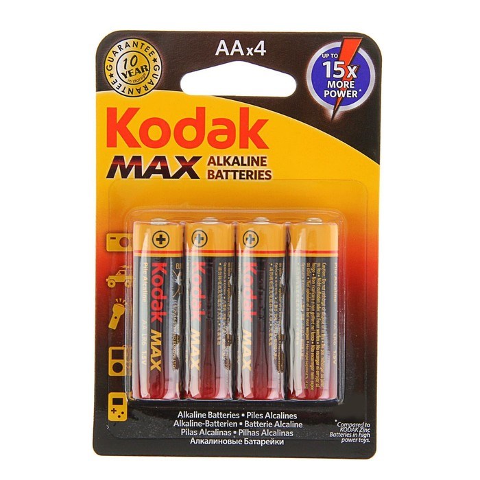 Батарейка алкалиновая Kodak Max, AA, LR6-4BL, 1.5В, блистер, 4 шт. - фото 51412782