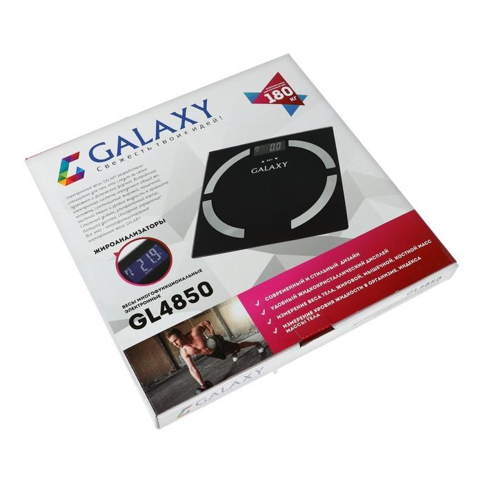 Весы напольные Galaxy GL 4850, диагностические, до 180 кг, 2хAAA, стекло, чёрные - фото 51412814