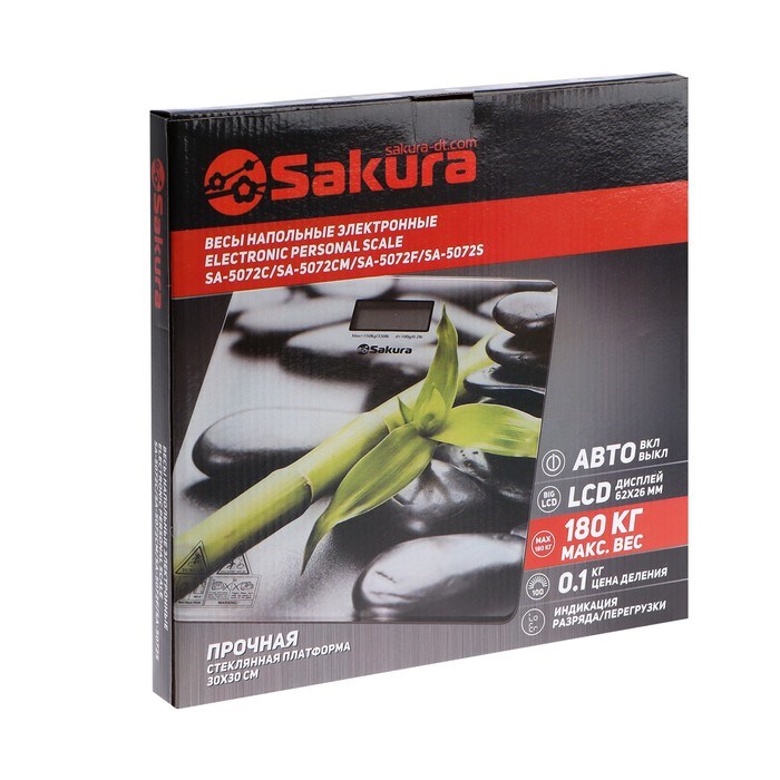 Весы напольные Sakura SA-5072S, электронные, до 180 кг, рисунок "бамбук" - фото 51412824