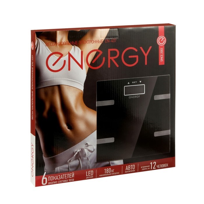 Весы напольные ENERGY EN-407, диагностические, до 180 кг, 2хААА, стекло, чёрные - фото 51413542