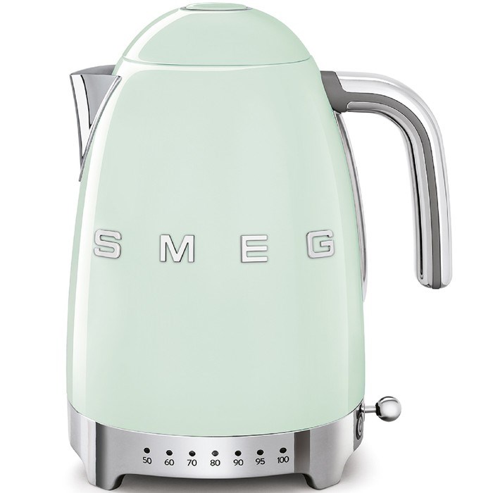 Чайник электрический Smeg KLF04PGEU, металл, 1.7 л, 2400 Вт, регулировка t°, цвет мятный - фото 51413587