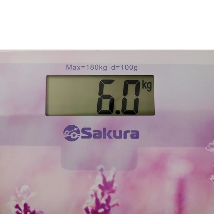 Весы напольные Sakura SA-5072LF, электронные, до 180 кг, 1хCR2032, стекло, "лаванда" - фото 51413858