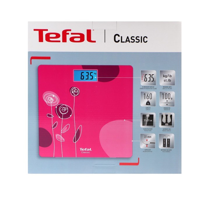 Весы напольные Tefal Classic PP1531V0, электронные, до 160 кг, розовые - фото 51413989