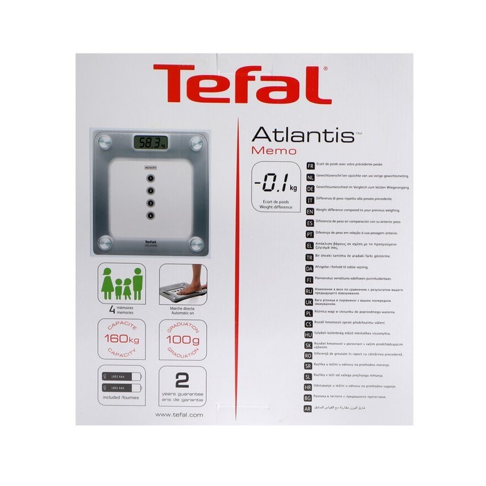 Напольные весы Tefal PP3020V1, электронные, до 160 кг, стекло, 2хААА - фото 51414996