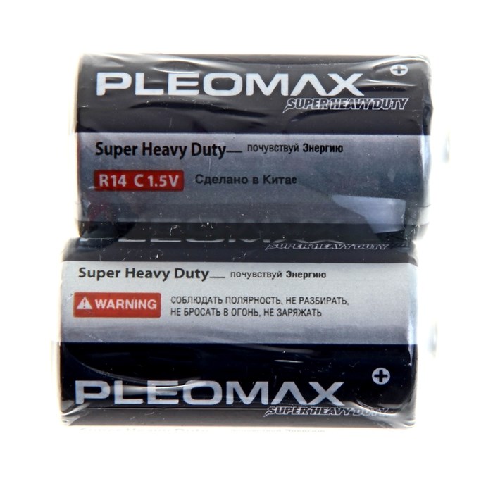 Батарейка солевая Pleomax Super Heavy Duty, С, R14-2S, 1.5В, спайка, 2 шт. - фото 51415989