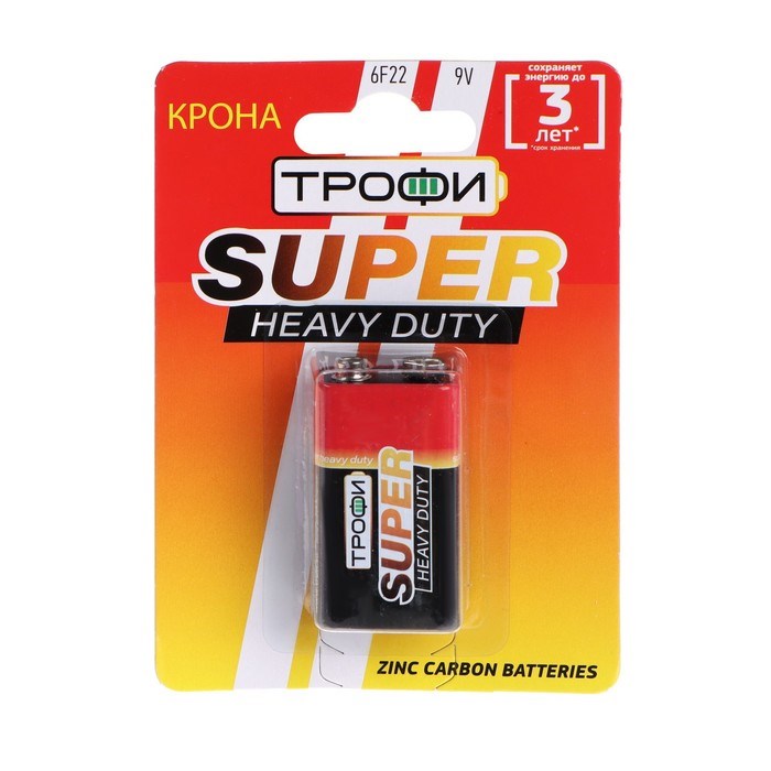 Батарейка солевая "Трофи" Super Heavy Duty, 6F22-1BL, 9В, крона, блистер, 1 шт. - фото 51416004