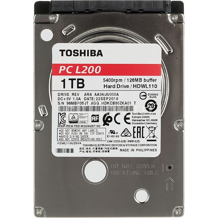 Жесткий диск Toshiba L200 Slim, 1Тб, SATA-III, 2.5" - фото 51416036