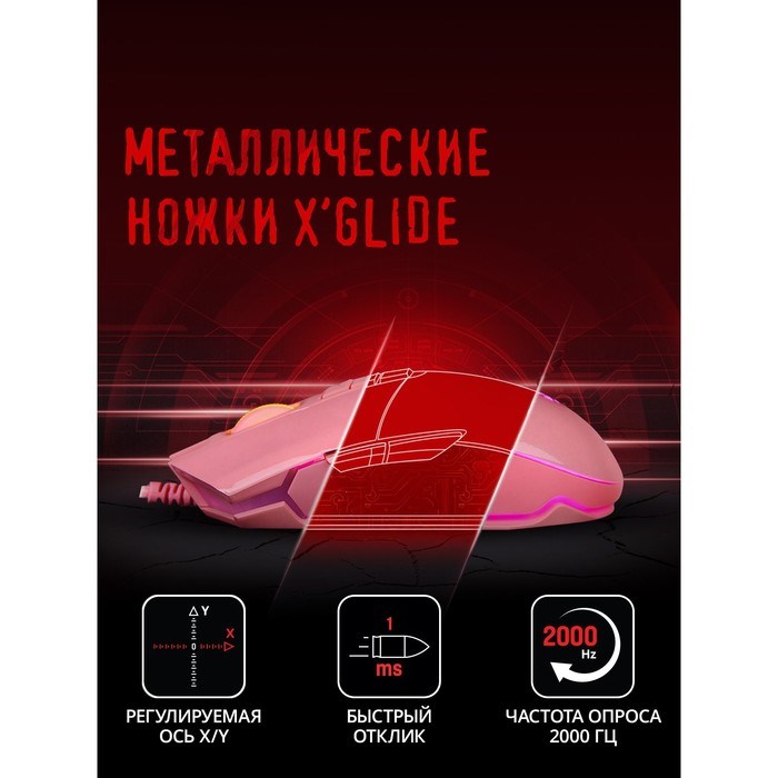 Мышь A4Tech Bloody P91s розовый оптическая (8000dpi) USB (8but) - фото 51416425