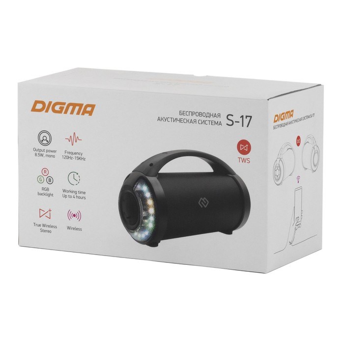 Колонка порт. Digma S-17 черный 8.5W 1.0 BT/3.5Jack/USB 10м 1500mAh - фото 51417232