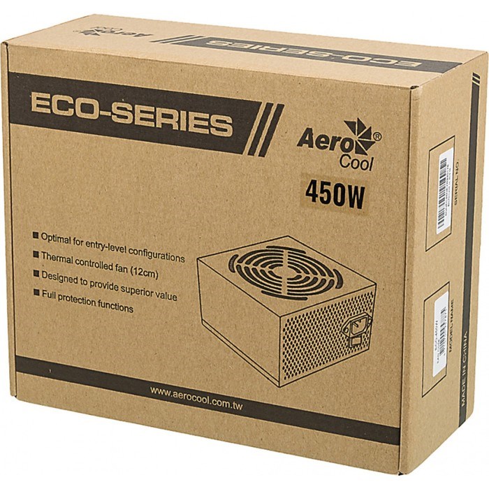 Блок питания Aerocool ATX 450W ECO-450 (24+4pin) 120mm fan 2xSATA RTL - фото 51417831