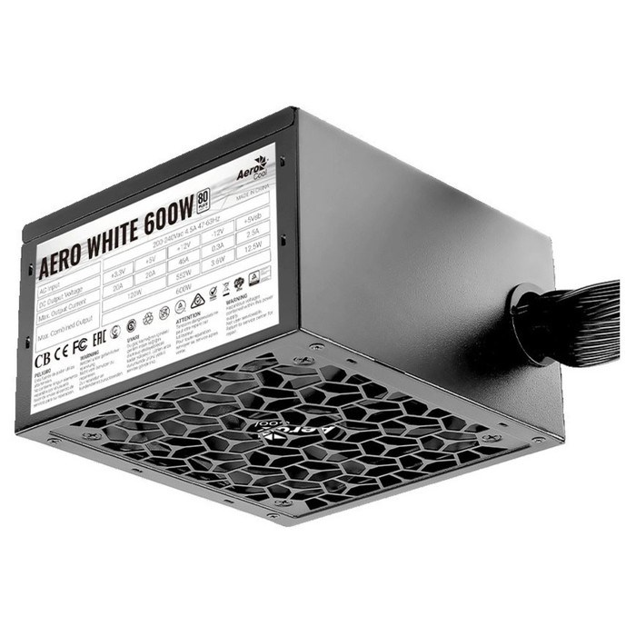 Блок питания Aerocool ATX 600W AERO WHITE 80+ (24+4+4pin) APFC 120mm fan 5xSATA RTL - фото 51417844