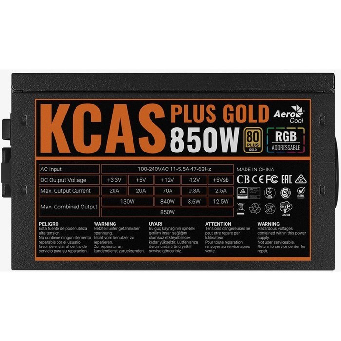 Блок питания Aerocool ATX 850W KCAS PLUS GOLD 850W ARGB 80+ gold 24+2x(4+4) pin APFC 120mm f   10044 - фото 51417917