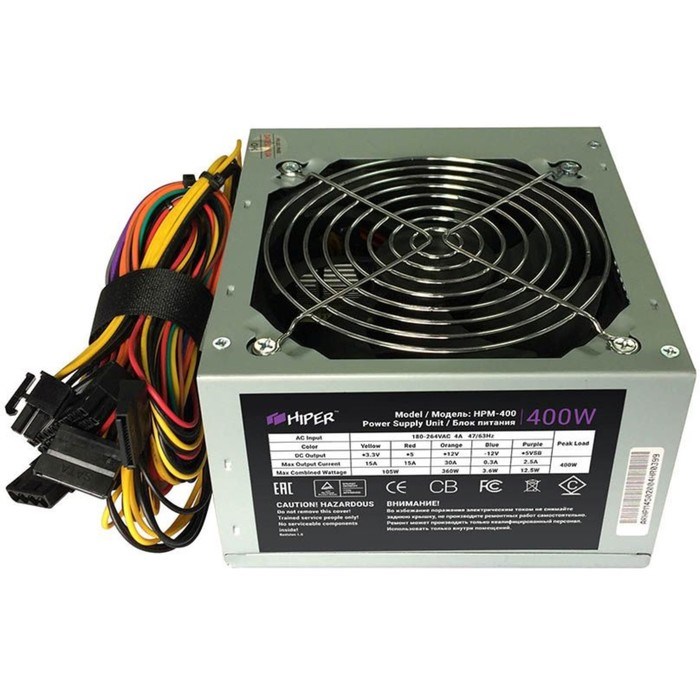 Блок питания Hiper ATX 400W HPM-400 (24+4+4pin) PPFC 120mm fan 3xSATA - фото 51418217