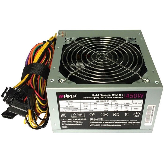 Блок питания Hiper ATX 450W HPM-450 (24+4+4pin) PPFC 120mm fan 3xSATA - фото 51418227