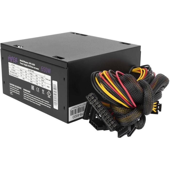 Блок питания Hiper ATX 650W HPB-650D 80+ bronze (24+4+4pin) APFC 120mm fan 6xSATA - фото 51418275