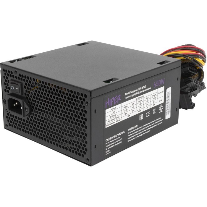 Блок питания Hiper ATX 650W HPB-650D 80+ bronze (24+4+4pin) APFC 120mm fan 6xSATA - фото 51418277