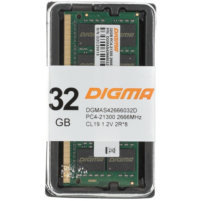 Память DDR4 32GB 2666MHz Digma DGMAS42666032D RTL PC4-21300 CL19 SO-DIMM 260-pin 1.2В dual r   10044 - фото 51419394