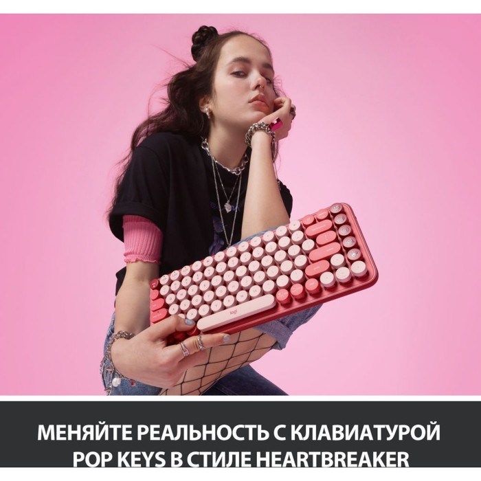 Клавиатура Logitech POP Keys механическая розовый/красный USB беспроводная BT/Radio - фото 51422661