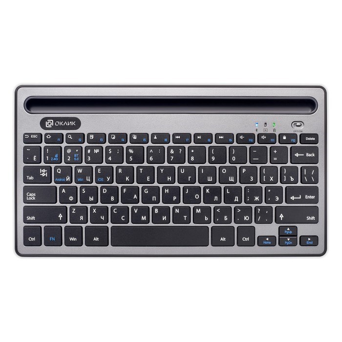 Клавиатура Оклик 845M серый/черный USB беспроводная BT/Radio slim Multimedia (1680661) - фото 51422675