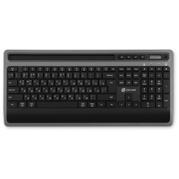 Клавиатура Оклик 860S серый/черный USB беспроводная BT/Radio slim Multimedia (подставка для   100459 - фото 51422690