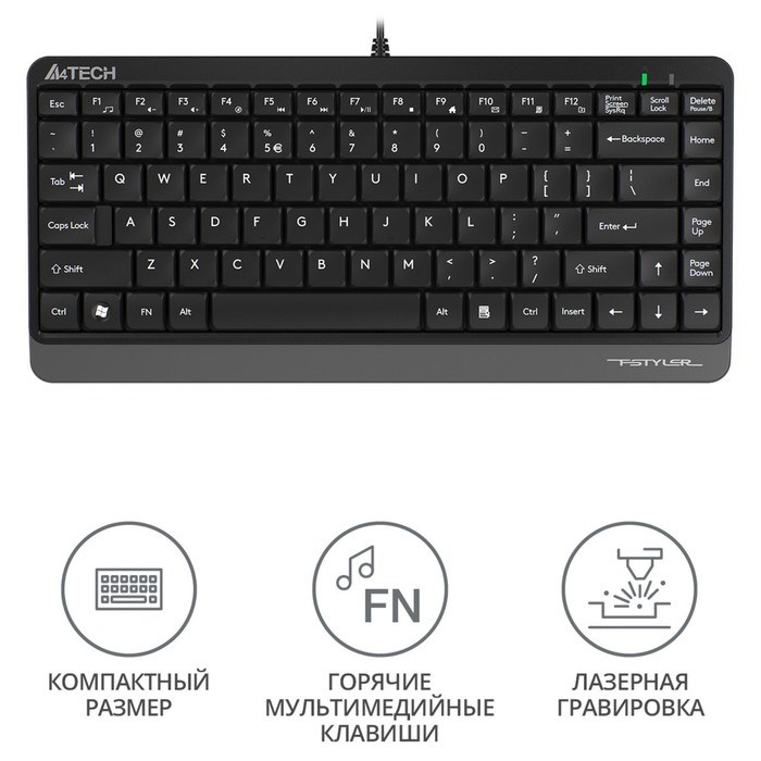 Клавиатура A4Tech Fstyler FK11 черный/серый USB slim - фото 51423139