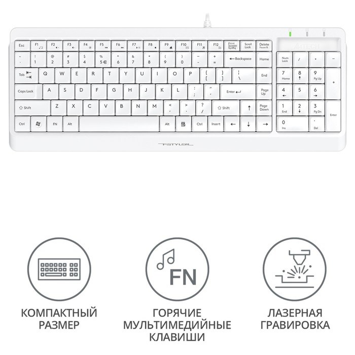 Клавиатура A4Tech Fstyler FK15 белый USB (FK15 WHITE) - фото 51423144