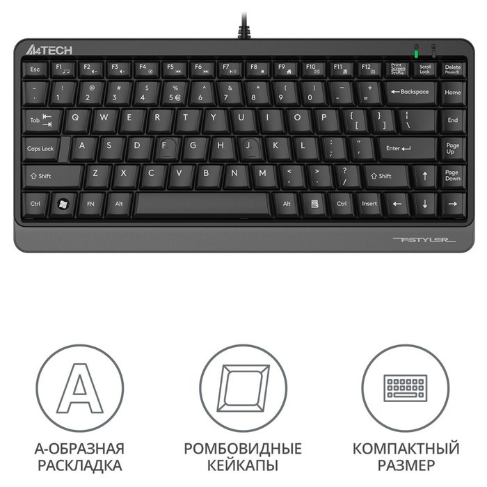 Клавиатура A4Tech Fstyler FKS11 черный/серый USB (FKS11 GREY) - фото 51423204