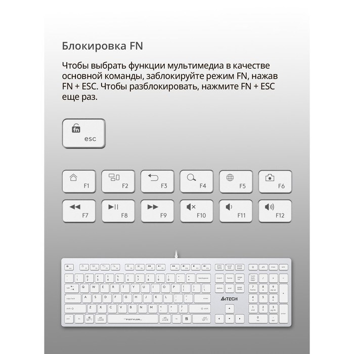 Клавиатура A4Tech Fstyler FX50 белый USB slim Multimedia (FX50 WHITE) - фото 51423216