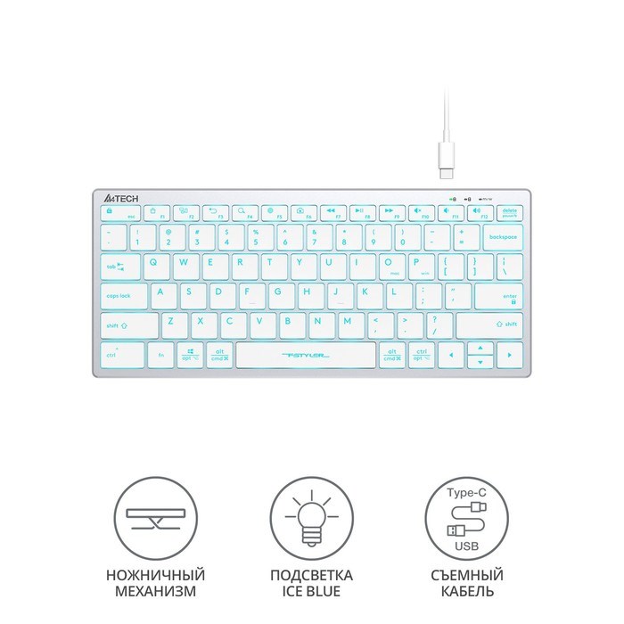 Клавиатура A4Tech Fstyler FX61 белый USB slim LED (FX61 WHITE) - фото 51423283