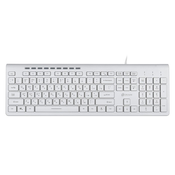 Клавиатура Оклик 490ML белый USB slim Multimedia LED - фото 51423506