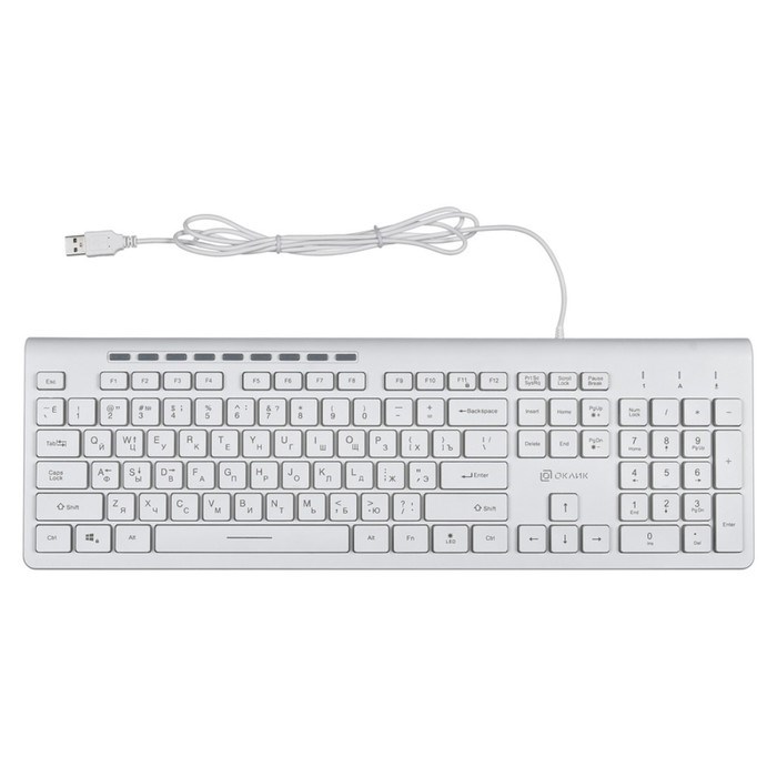 Клавиатура Оклик 490ML белый USB slim Multimedia LED - фото 51423507