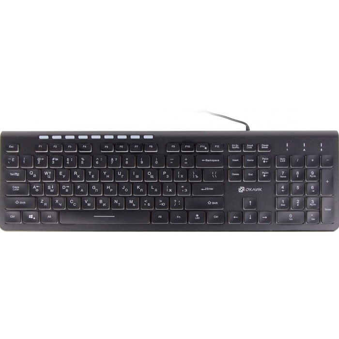 Клавиатура Оклик 490ML черный USB slim Multimedia LED - фото 51423515