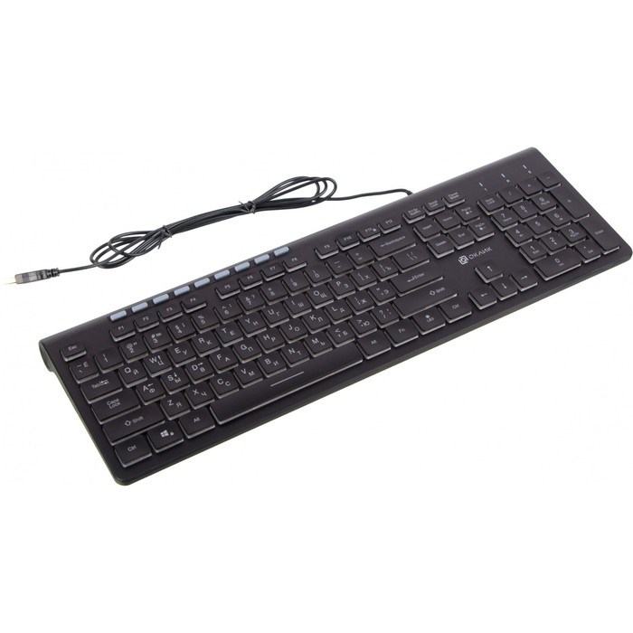 Клавиатура Оклик 490ML черный USB slim Multimedia LED - фото 51423516