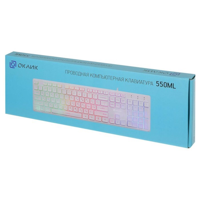 Клавиатура Оклик 550ML белый USB slim Multimedia LED - фото 51423548
