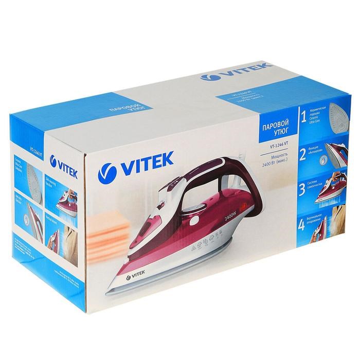 Утюг Vitek VT-1246 VT, 2400 Вт, керамическая подошва, 30 г/мин, 330 мл, фиолетовый - фото 51424642