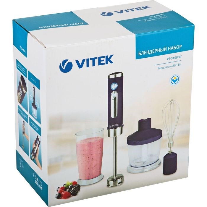 Блендер Vitek VT-3408 VT, 800 Вт, измельчитель, фиолетовый - фото 51424661