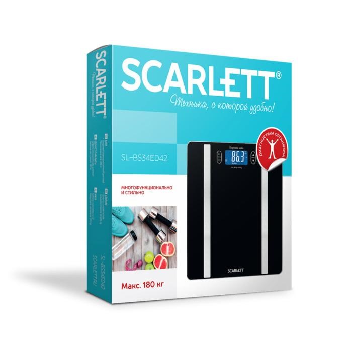 Весы напольные Scarlett BS34ED42, диагностические, до 180 кг, 1хCR2032, стекло, чёрные - фото 51424784